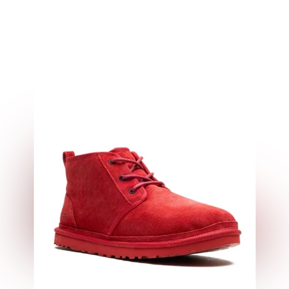 UGG Chukka Boots Shoes Mens 12 Red Neumel Suede Sheepskin Lace Up